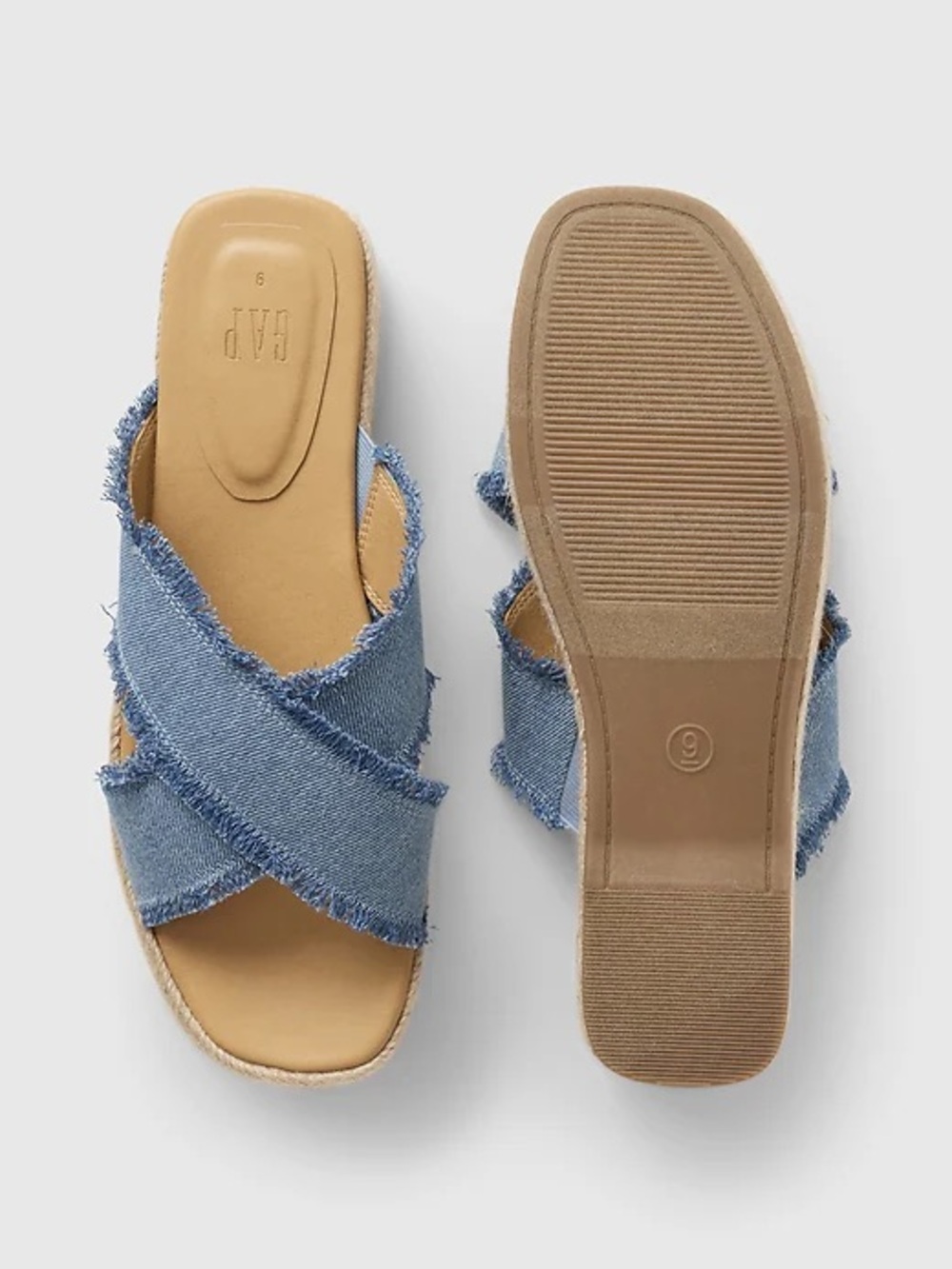 GAP Denim Frayed Cross Strap Slide Platform Sandals Casual Summer Slip-On Shoes